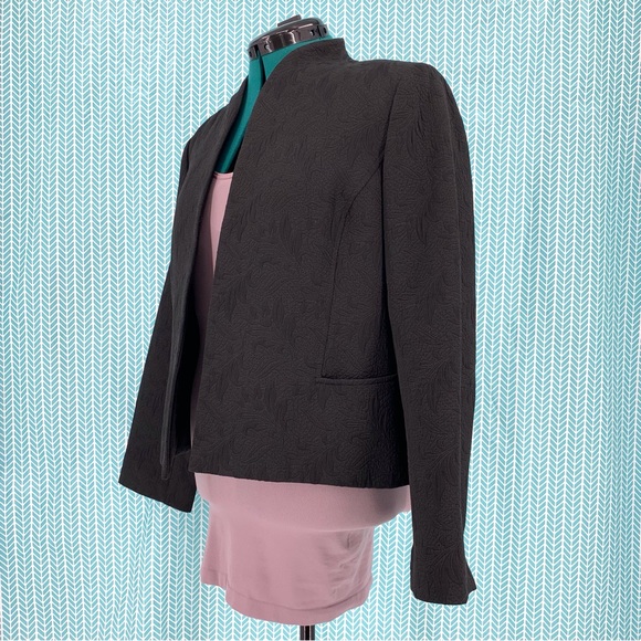 Studio by Liz Claiborne Petite Black Floral Jacquard Open Front Blazer, 16 - Picture 3 of 16
